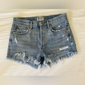 Agolde Light Blue Distressed Jean Shorts